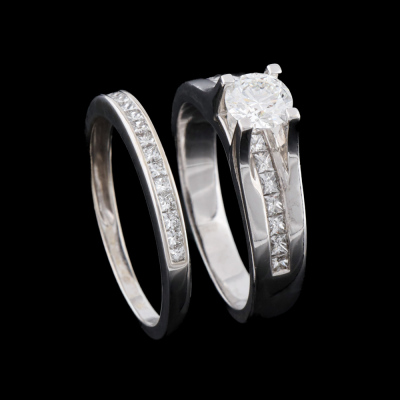 Set of Diamond Solitaire Ring & Eternity Ring - 5