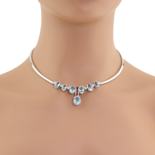 11.04ct Aquamarine, Ruby & Diamond Necklace