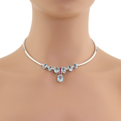11.04ct Aquamarine, Ruby & Diamond Necklace