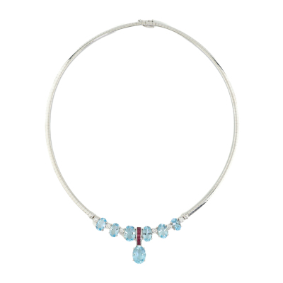 11.04ct Aquamarine, Ruby & Diamond Necklace - 2
