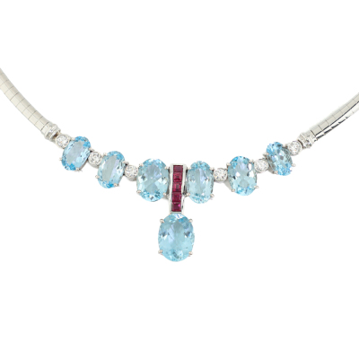 11.04ct Aquamarine, Ruby & Diamond Necklace - 3