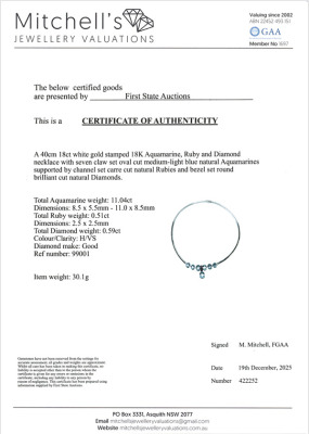 11.04ct Aquamarine, Ruby & Diamond Necklace - 4