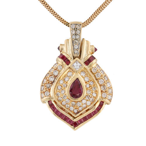 0.60ct Ruby & 1.06ct Diamond Gold Pendant, 23.1g