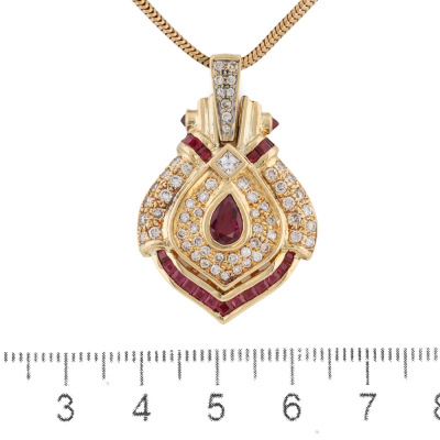 0.60ct Ruby & 1.06ct Diamond Gold Pendant, 23.1g - 2