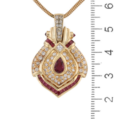 0.60ct Ruby & 1.06ct Diamond Gold Pendant, 23.1g - 3