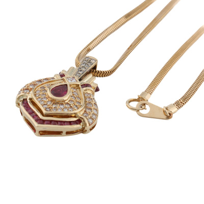 0.60ct Ruby & 1.06ct Diamond Gold Pendant, 23.1g - 6