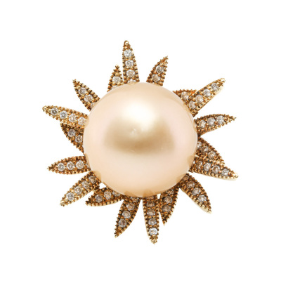 15.4mm South Sea Pearl & Diamond Ring
