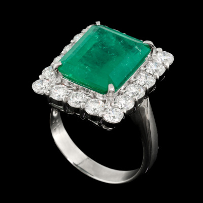 6.56ct Colombian Emerald & Diamond Ring GRS - 7