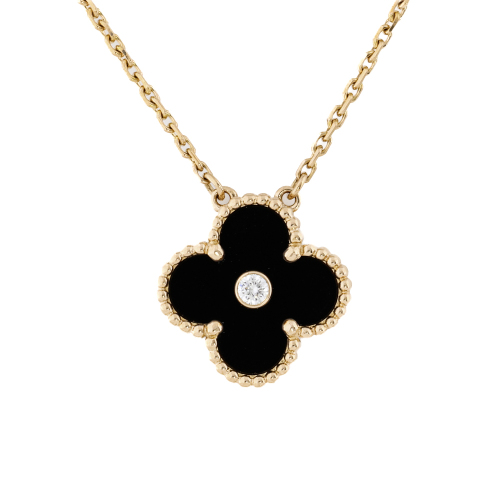 Van Cleef & Arpels Vintage Alhambra Onyx Diamond Pendant