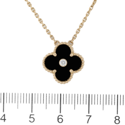 Van Cleef & Arpels Vintage Alhambra Onyx Diamond Pendant - 3