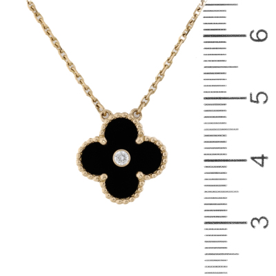 Van Cleef & Arpels Vintage Alhambra Onyx Diamond Pendant - 4