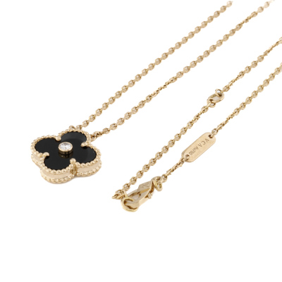 Van Cleef & Arpels Vintage Alhambra Onyx Diamond Pendant - 7