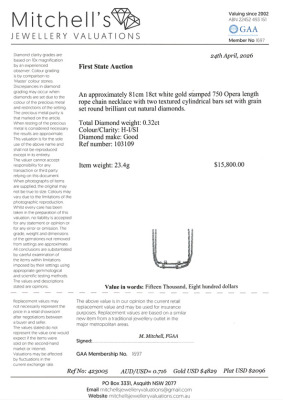 Diamond & Gold Rope Chain Necklace, 18ct 23.4g - 4