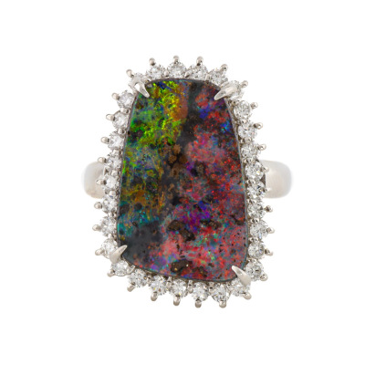 7.96ct Boulder Opal & Diamond Ring