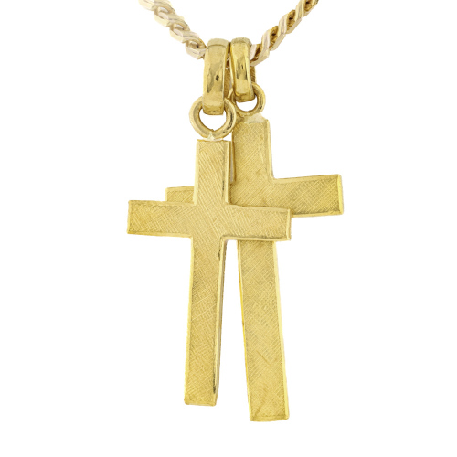 Pair of 23ct Gold Cross Pendants On 9ct Chain, 25.2g
