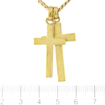 Pair of 23ct Gold Cross Pendants On 9ct Chain, 25.2g - 2