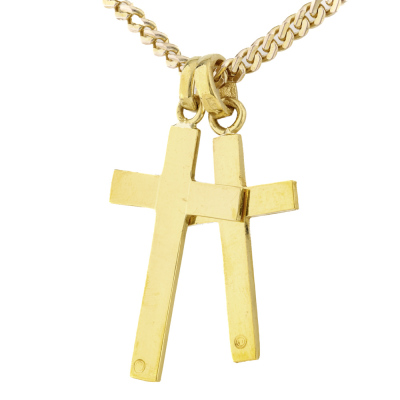 Pair of 23ct Gold Cross Pendants On 9ct Chain, 25.2g - 4
