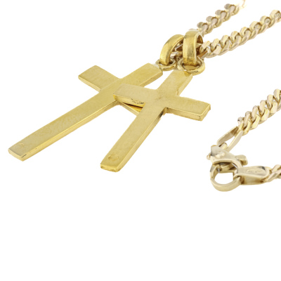 Pair of 23ct Gold Cross Pendants On 9ct Chain, 25.2g - 5