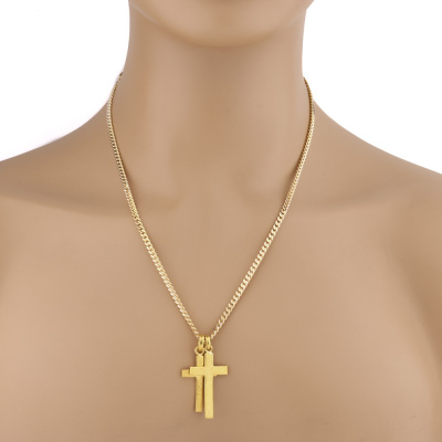 Pair of 23ct Gold Cross Pendants On 9ct Chain, 25.2g - 6
