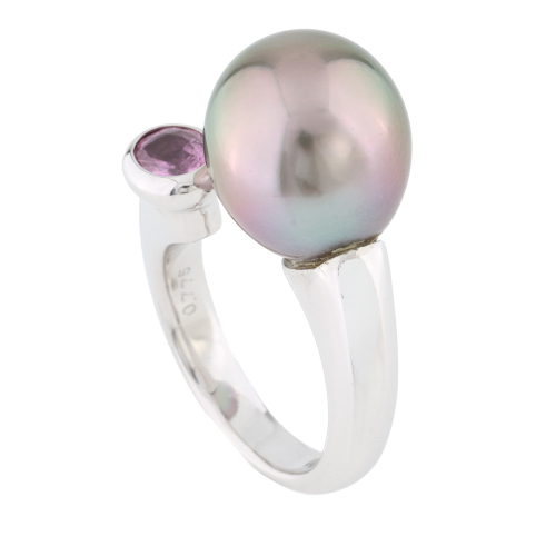 13.5mm Tahitian Pearl & Sapphire Ring, 18ct 15g