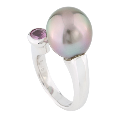 13.5mm Tahitian Pearl & Sapphire Ring, 18ct 15g