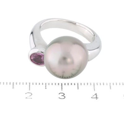 13.5mm Tahitian Pearl & Sapphire Ring, 18ct 15g - 2