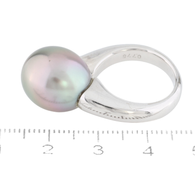 13.5mm Tahitian Pearl & Sapphire Ring, 18ct 15g - 3