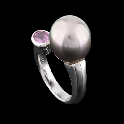 13.5mm Tahitian Pearl & Sapphire Ring, 18ct 15g - 6