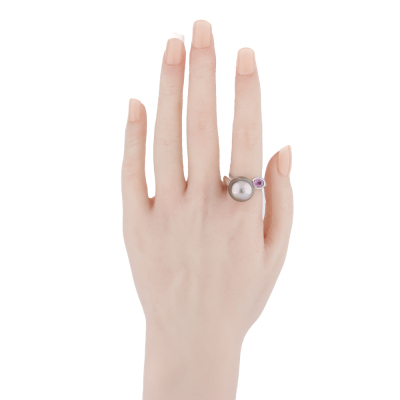 13.5mm Tahitian Pearl & Sapphire Ring, 18ct 15g - 7