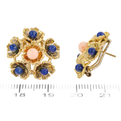 Coral & Lapis Lazuli Earrings - 2