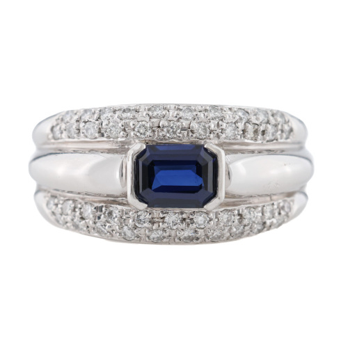 Emerald Cut Sapphire & Diamond Ring