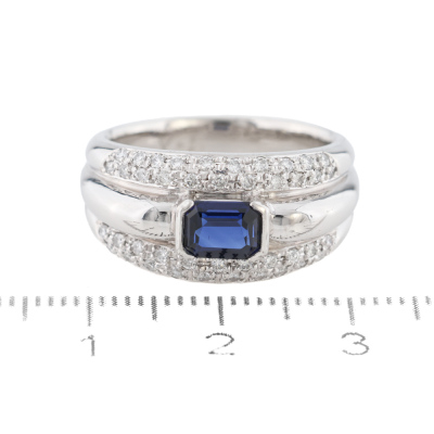 Emerald Cut Sapphire & Diamond Ring - 2