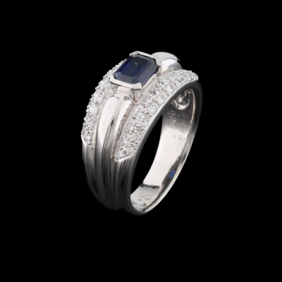 Emerald Cut Sapphire & Diamond Ring - 5