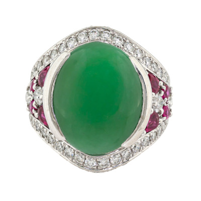 12.42ct Jade, Ruby & Diamond Ring