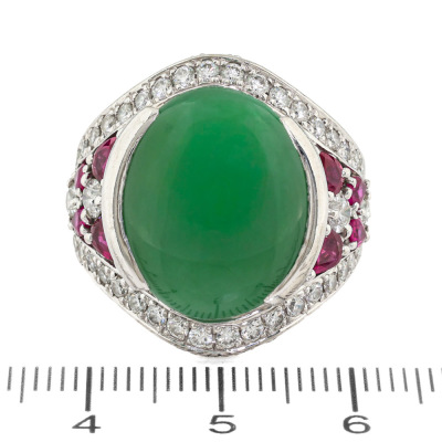 12.42ct Jade, Ruby & Diamond Ring - 2