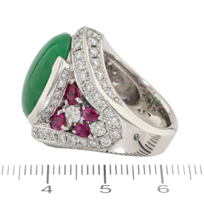 12.42ct Jade, Ruby & Diamond Ring - 3