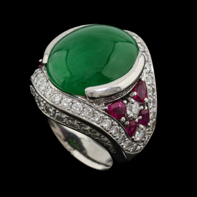 12.42ct Jade, Ruby & Diamond Ring - 5