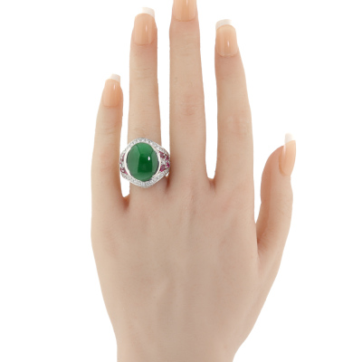 12.42ct Jade, Ruby & Diamond Ring - 6