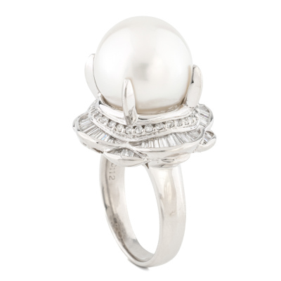 14.3mm South Sea Pearl & Diamond Ring