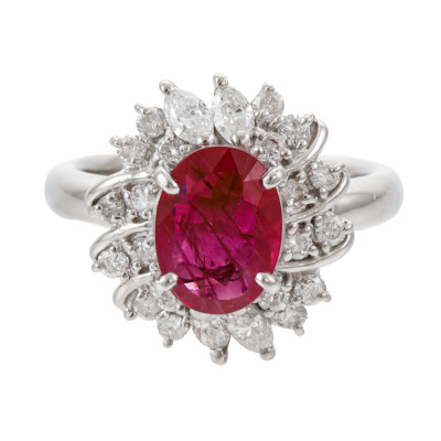2.03ct Burmese Ruby & Diamond Ring GIA