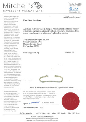 13.39ct Diamond Tennis Gold Bracelet - 4