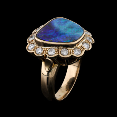 Boulder Opal & Diamond Ring - 6