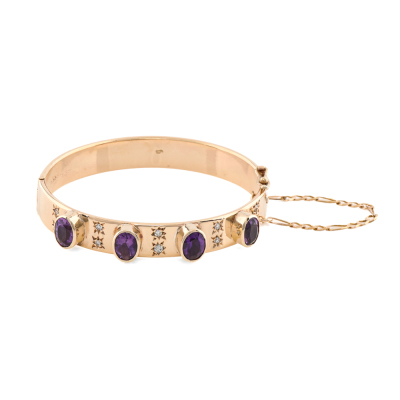 Amethyst & Diamond Bangle, 9ct Gold 24.2g