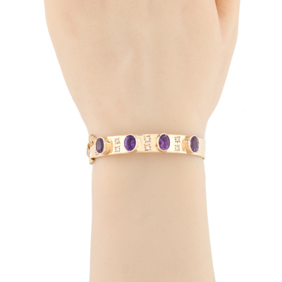 Amethyst & Diamond Bangle, 9ct Gold 24.2g - 6
