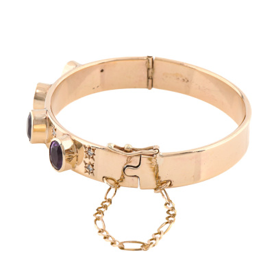 Amethyst & Diamond Bangle, 9ct Gold 24.2g - 7