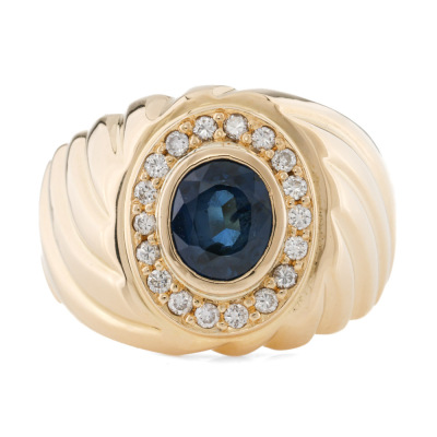 2.18ct Sapphire & Diamond Mens Ring, 18ct Gold 25.4g