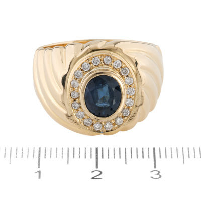 2.18ct Sapphire & Diamond Mens Ring, 18ct Gold 25.4g - 2