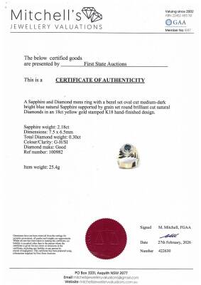 2.18ct Sapphire & Diamond Mens Ring, 18ct Gold 25.4g - 3