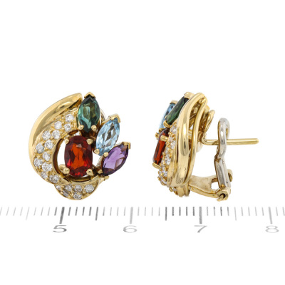 2.10ct Multicolour Gemstone & Diamond Earrings - 2