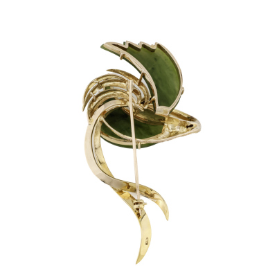 Nephrite Jade & Ruby Flamingo Brooch - 7